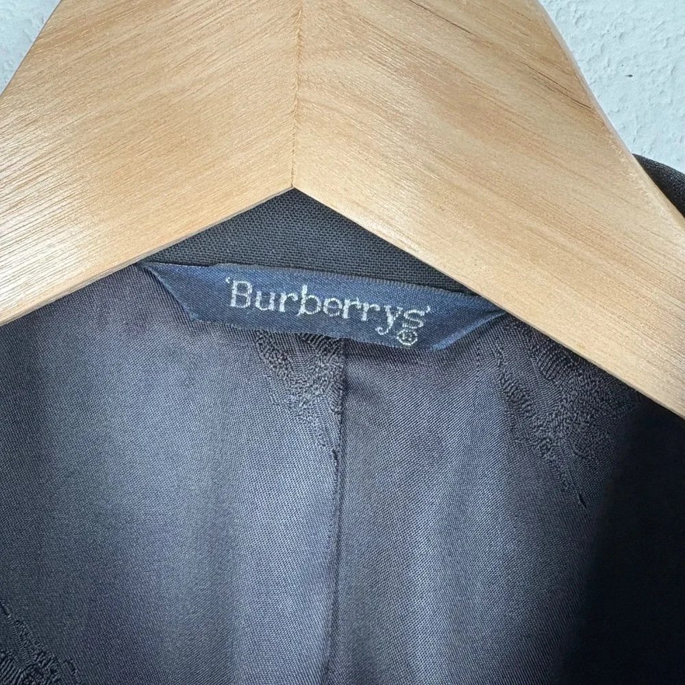 Vintage Burberrys Super 100s Wool‎ Black Blazer Gold Crest Buttons Men's XL